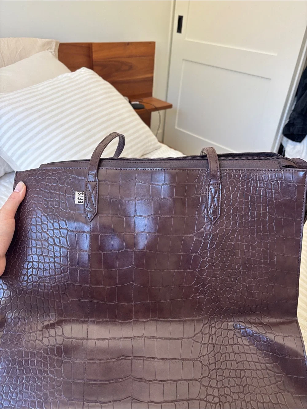 Beis Woman’s Brown Croc-Embossed Leather Tote Work Bag